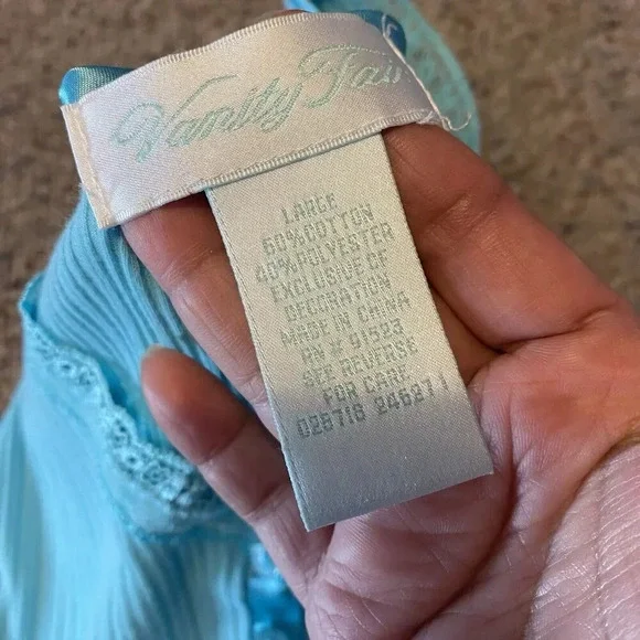 VTG Vanity Fair Fairy Cami Tank Top Size L Light Blue Babydoll Lace & Satin Trim - Picture 3 of 8